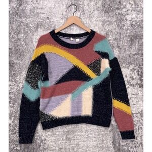 Anthropologie Sweater Small Womens Moth Fuzzy Colorful Color Block